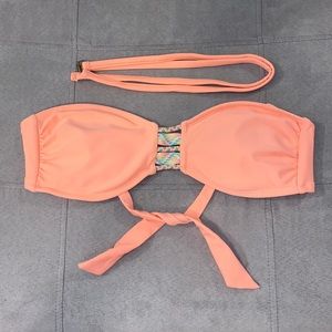 Coral strapless bikini top with tie back